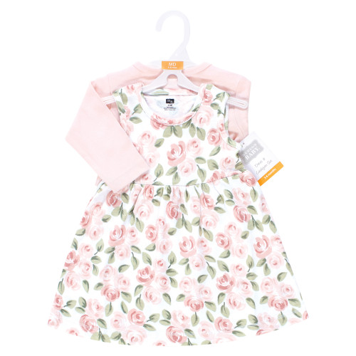 Hudson Baby Cotton Dress and Cardigan Set, Blush Pink Floral