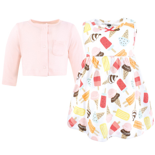 Hudson Baby Cotton Dress and Cardigan Set, Ice Cream And Popsicles