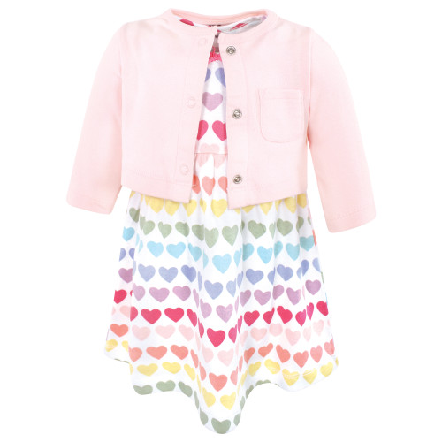 Hudson Baby Cotton Dress and Cardigan Set, Cascading Hearts