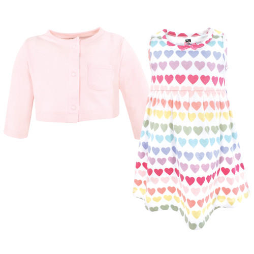 Hudson Baby Cotton Dress and Cardigan Set, Cascading Hearts