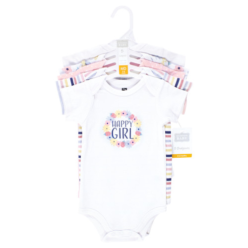 Hudson Baby Cotton Bodysuits 5-Pack, Happy Girl
