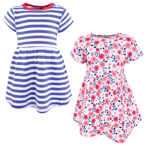 Hudson Baby Cotton Dresses, Blue Pink Flowers