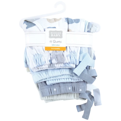 Hudson Baby Shorts Bottoms 4-Pack, Multi Color Boy Elephant