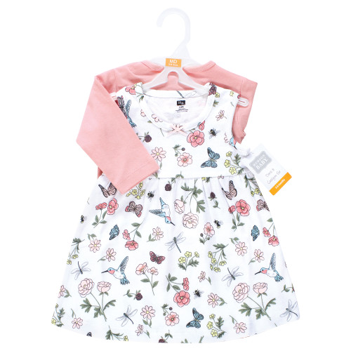 Hudson Baby Cotton Dress and Cardigan Set, Hummingbird Garden