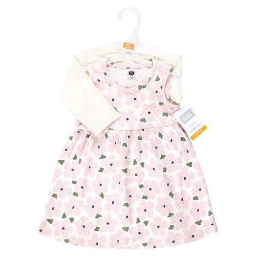 Hudson Baby Cotton Dress and Cardigan Set, Pink Sage Floral