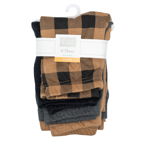 Hudson Baby Cotton Pants and Leggings, Brown Black Plaid
