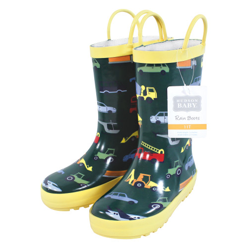 Hudson Baby Rain Boots, Colorful Transportation