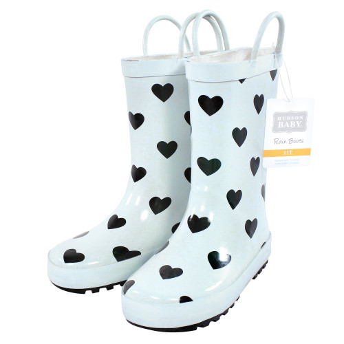 Hudson Baby Rain Boots, Mint Black Heart