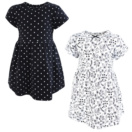 Hudson Baby Cotton Dresses, Black White Flowers