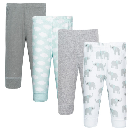 Hudson Baby Cotton Pants and Leggings, Gray Mint Elephant