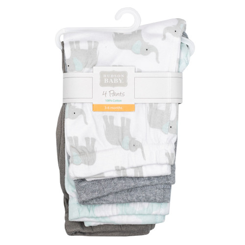 Hudson Baby Cotton Pants and Leggings, Gray Mint Elephant