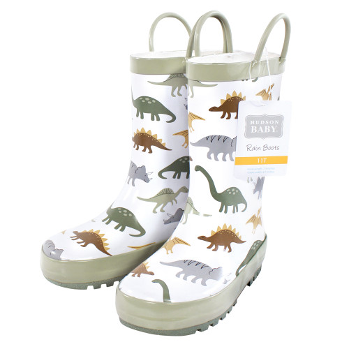 Hudson Baby Rain Boots, Neutral Sage Dinosaurs