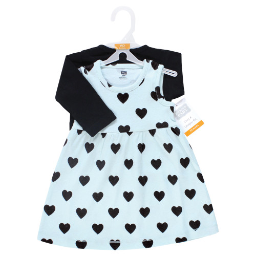 Hudson Baby Cotton Dress and Cardigan Set, Mint Black Heart