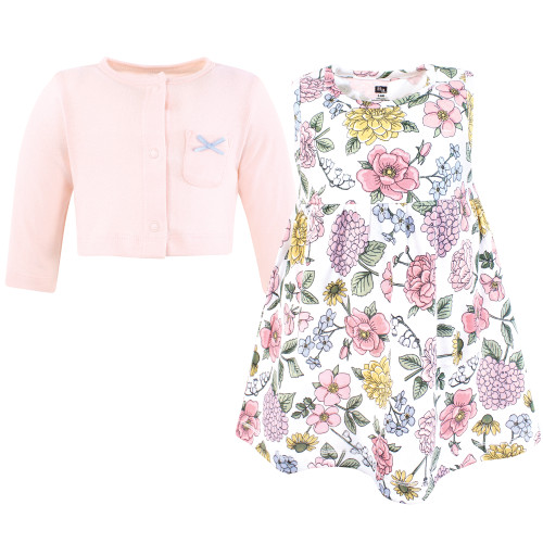Hudson Baby Cotton Dress and Cardigan Set, Vintage Blossom