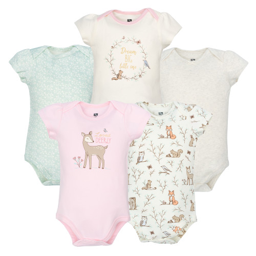 Hudson Baby Cotton Bodysuits 5-Pack, Enchanted Forest