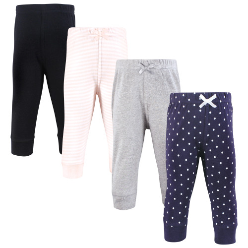 Hudson Baby Cotton Pants and Leggings, Navy Dot Pink Stripe