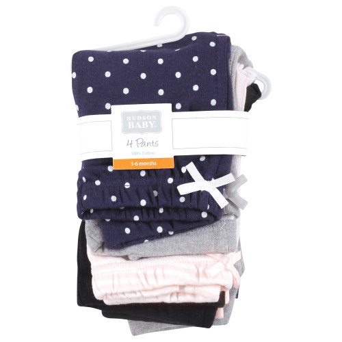 Hudson Baby Cotton Pants and Leggings, Navy Dot Pink Stripe