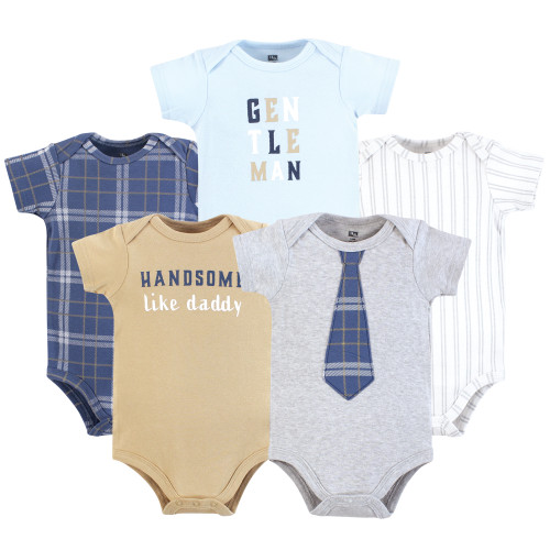 Hudson Baby Cotton Bodysuits 5-Pack, Plaid Necktie