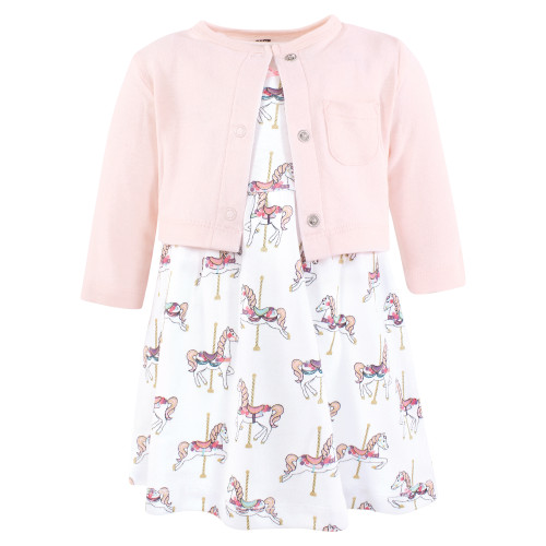 Hudson Baby Cotton Dress and Cardigan Set, Carousel Horse