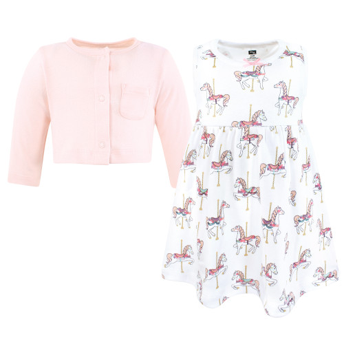 Hudson Baby Cotton Dress and Cardigan Set, Carousel Horse