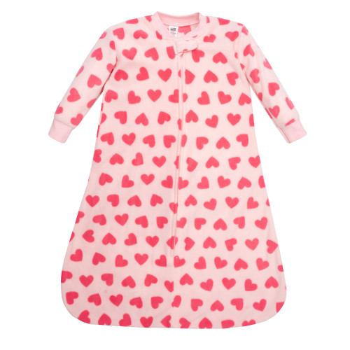 Hudson Baby Long-Sleeve Fleece Sleeping Bag, Bright Pink Hearts