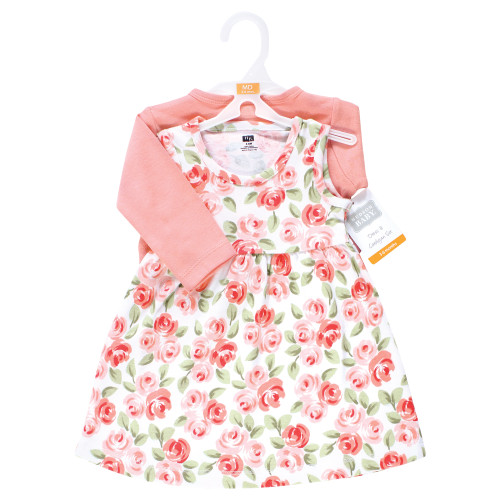 Hudson Baby Cotton Dress and Cardigan Set, Coral Floral