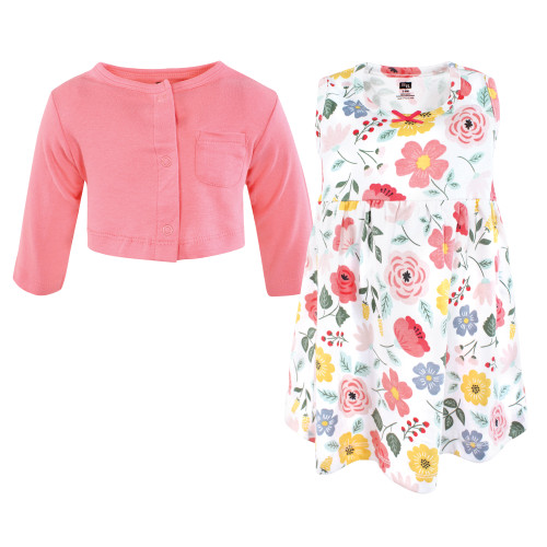 Hudson Baby Cotton Dress and Cardigan Set, Modern Botanical