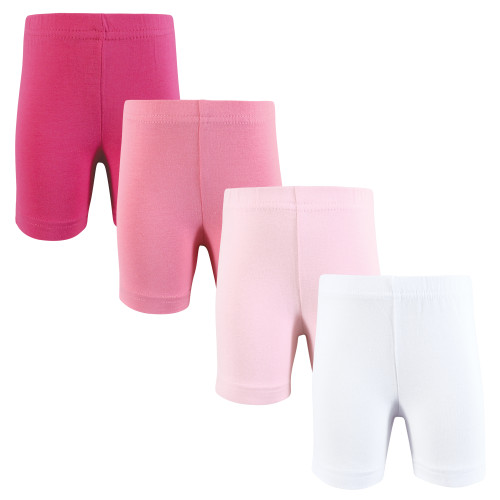 Hudson Baby Shorts Bottoms 4-Pack, White Pink
