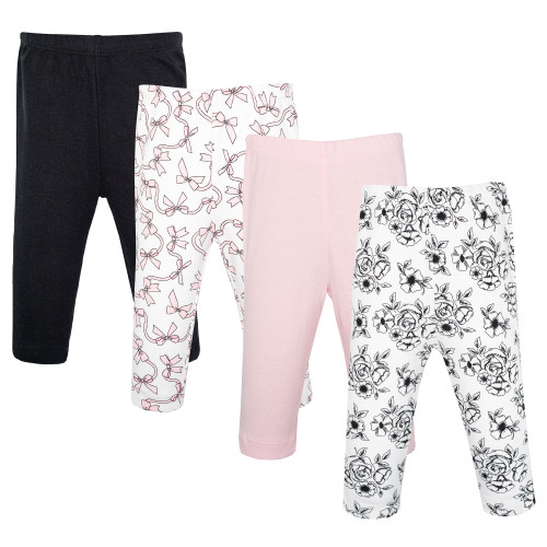 Hudson Baby Cotton Pants and Leggings, Black Toile Pink Bows