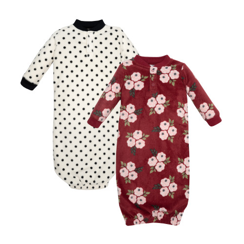 Hudson Baby Fleece Gowns, Burgundy Floral