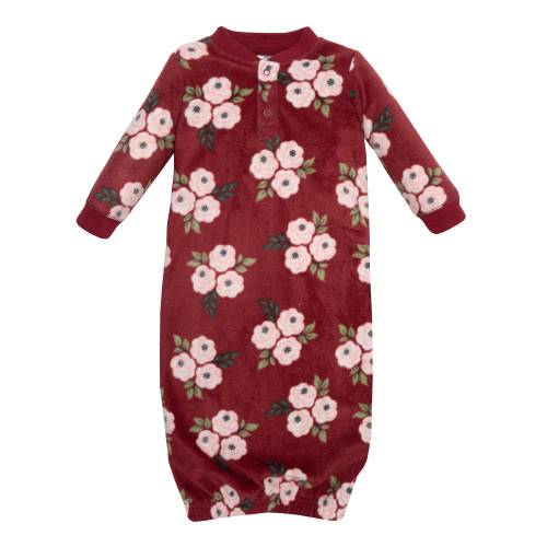Hudson Baby Fleece Gowns, Burgundy Floral
