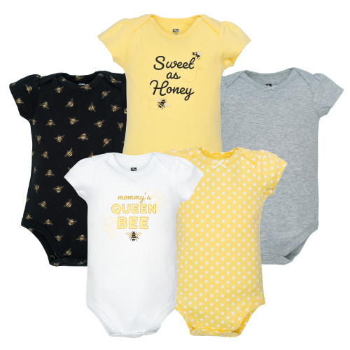 Hudson Baby Cotton Bodysuits 5-Pack, Queen Bee