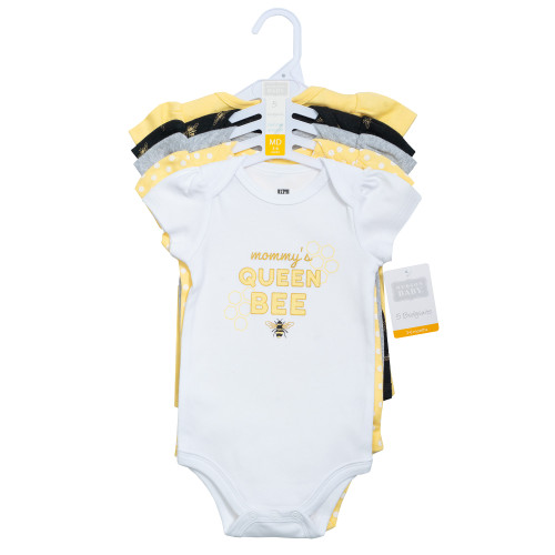 Hudson Baby Cotton Bodysuits 5-Pack, Queen Bee