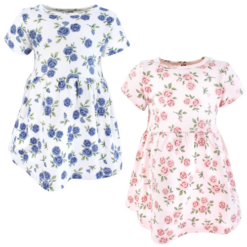 Hudson Baby Cotton Dresses, Pink And Blue Roses