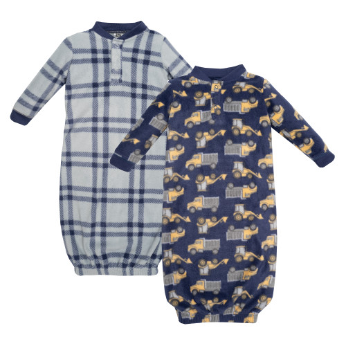 Hudson Baby Fleece Gowns, Construction Trucks