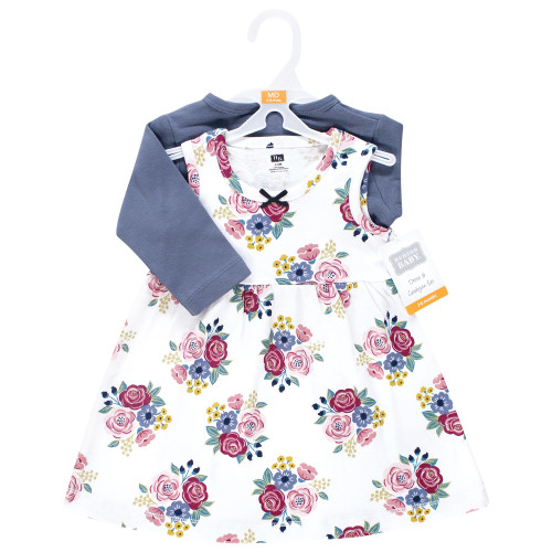 Hudson Baby Cotton Dress and Cardigan Set, Blush Navy Floral