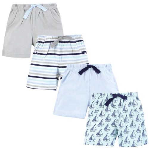 Hudson Baby Shorts Bottoms 4-Pack, Mint Sailboat