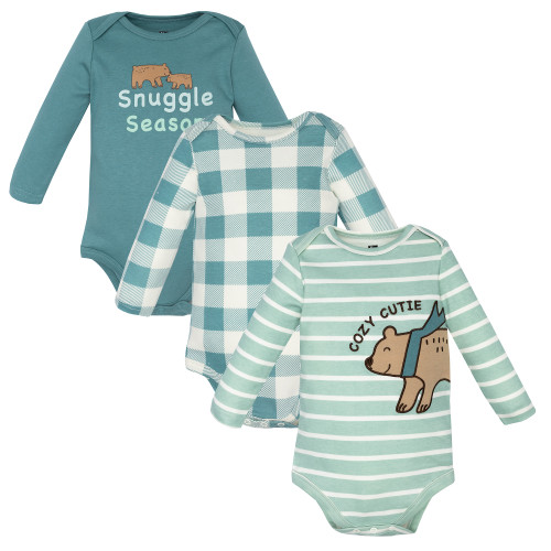 Hudson Baby Cotton Long-Sleeve Bodysuits 3-Pack, Cozy Bear