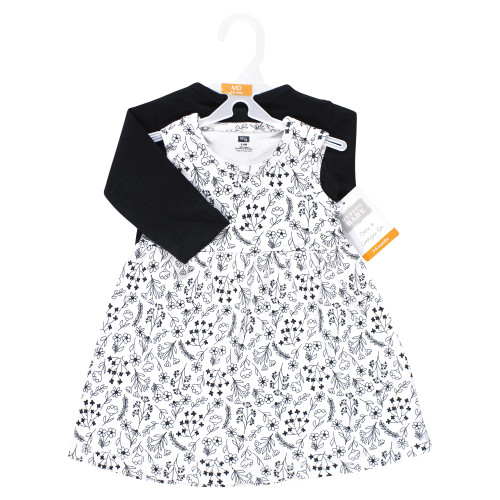 Hudson Baby Cotton Dress and Cardigan Set, Black White Flowers