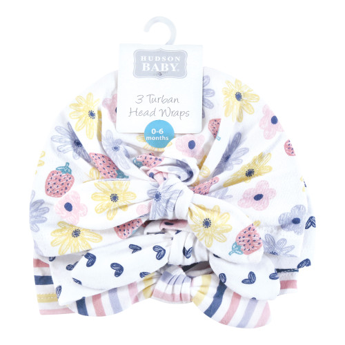 Hudson Baby Turban Cotton Headwraps, Flowers And Strawberries