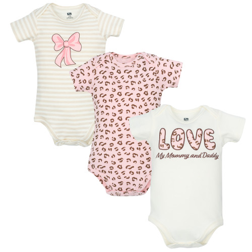 Hudson Baby Cotton Bodysuits 3-Pack, Leopard Bow