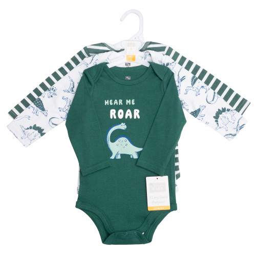 Hudson Baby Cotton Long-Sleeve Bodysuits 3-Pack, Hear Me Roar Dino