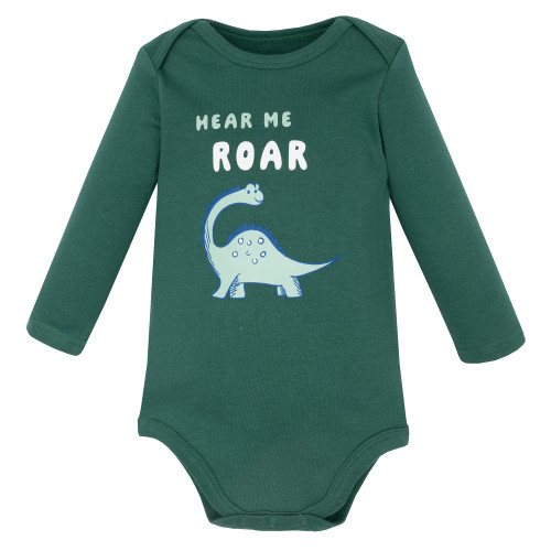 Hudson Baby Cotton Long-Sleeve Bodysuits 3-Pack, Hear Me Roar Dino