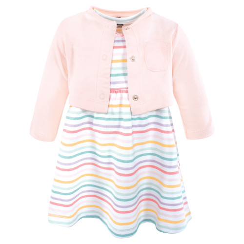 Hudson Baby Cotton Dress and Cardigan Set, Happy Stripe