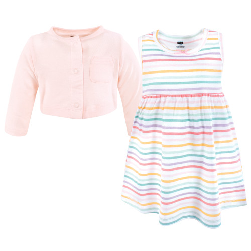 Hudson Baby Cotton Dress and Cardigan Set, Happy Stripe