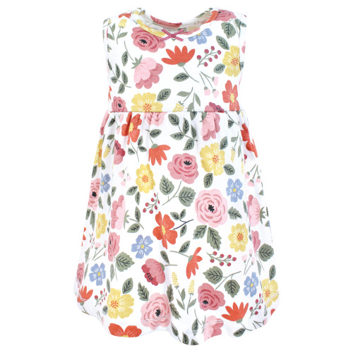 Hudson Baby Cotton Dress and Cardigan Set, Mauve Modern Botanical