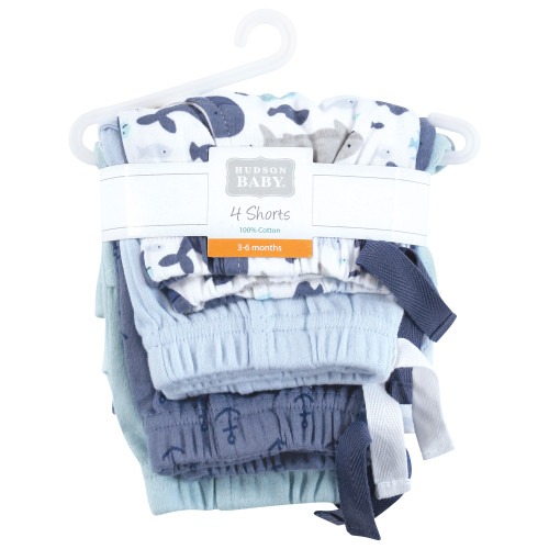 Hudson Baby Shorts Bottoms 4-Pack, Sea Friends
