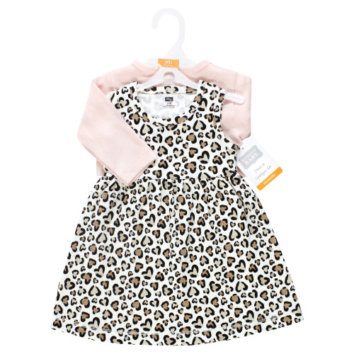 Hudson Baby Cotton Dress and Cardigan Set, Leopard Hearts