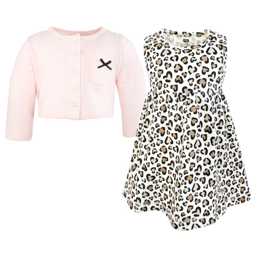Hudson Baby Cotton Dress and Cardigan Set, Leopard Hearts