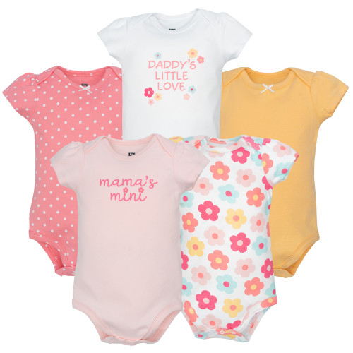 Hudson Baby Cotton Bodysuits 5-Pack, Cheerful Floral Mini